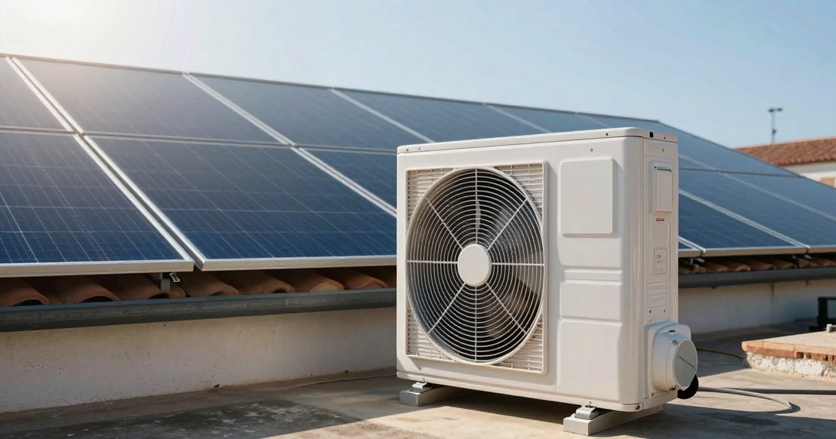 Casa con placas solares y bomba de calor
