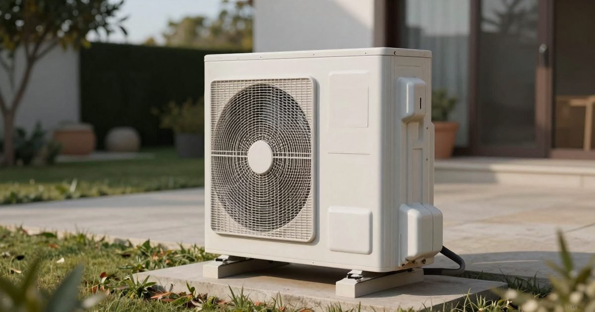 Vivienda unifamiliar aislada con bomba de calor en el jardín