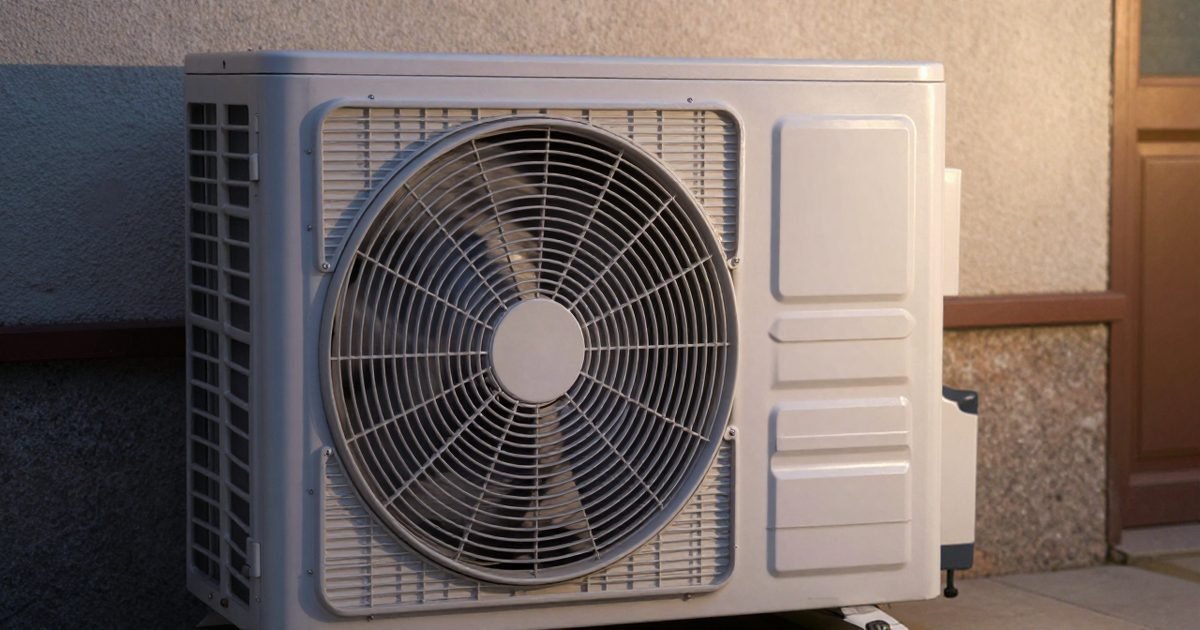 Unidad de aerotermia y contador eléctrico en la fachada de una casa