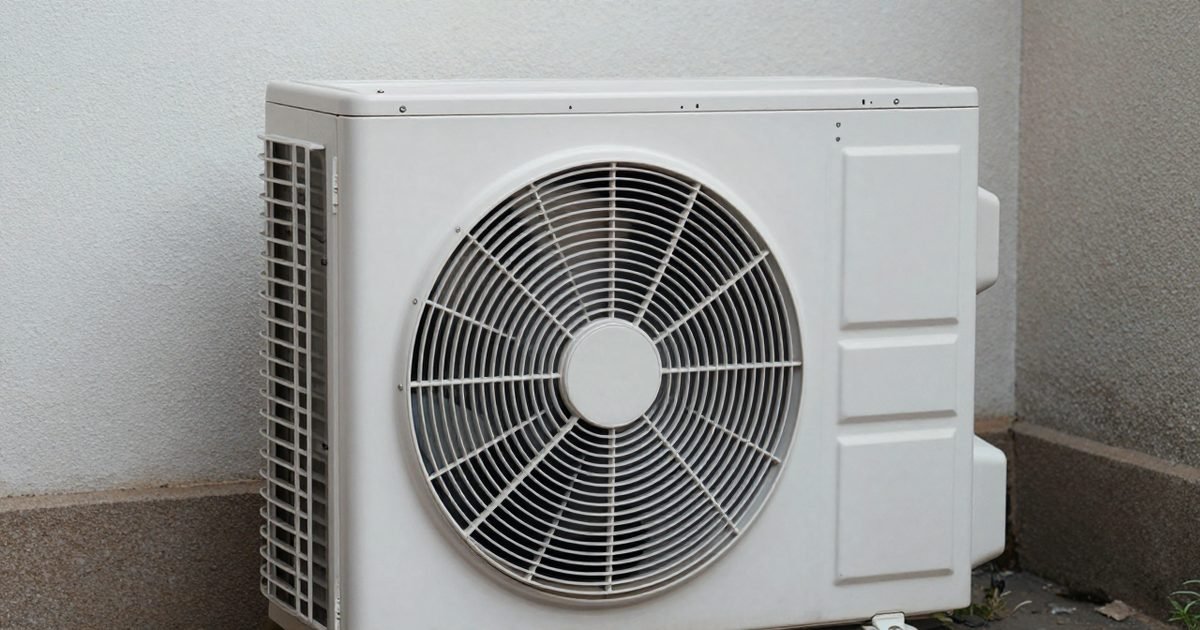 Unidad de aerotermia encajonada en un rincón sin ventilación