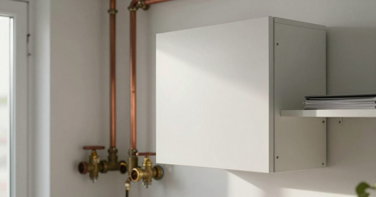 Cuarto técnico ordenado con una instalación de aerotermia